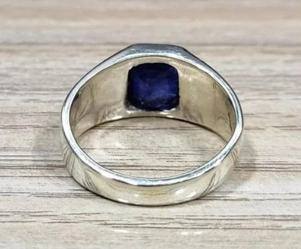 Anillo de zafiro azul natural para hombre anillo de sello de plata 925 regalo de cumpleaños para niños Foto 4 de 4