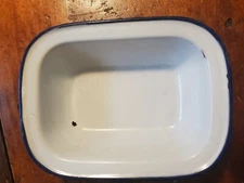 KER Sweden Antique Enamelware 8"x6" Deep Dish White/Blue Trim