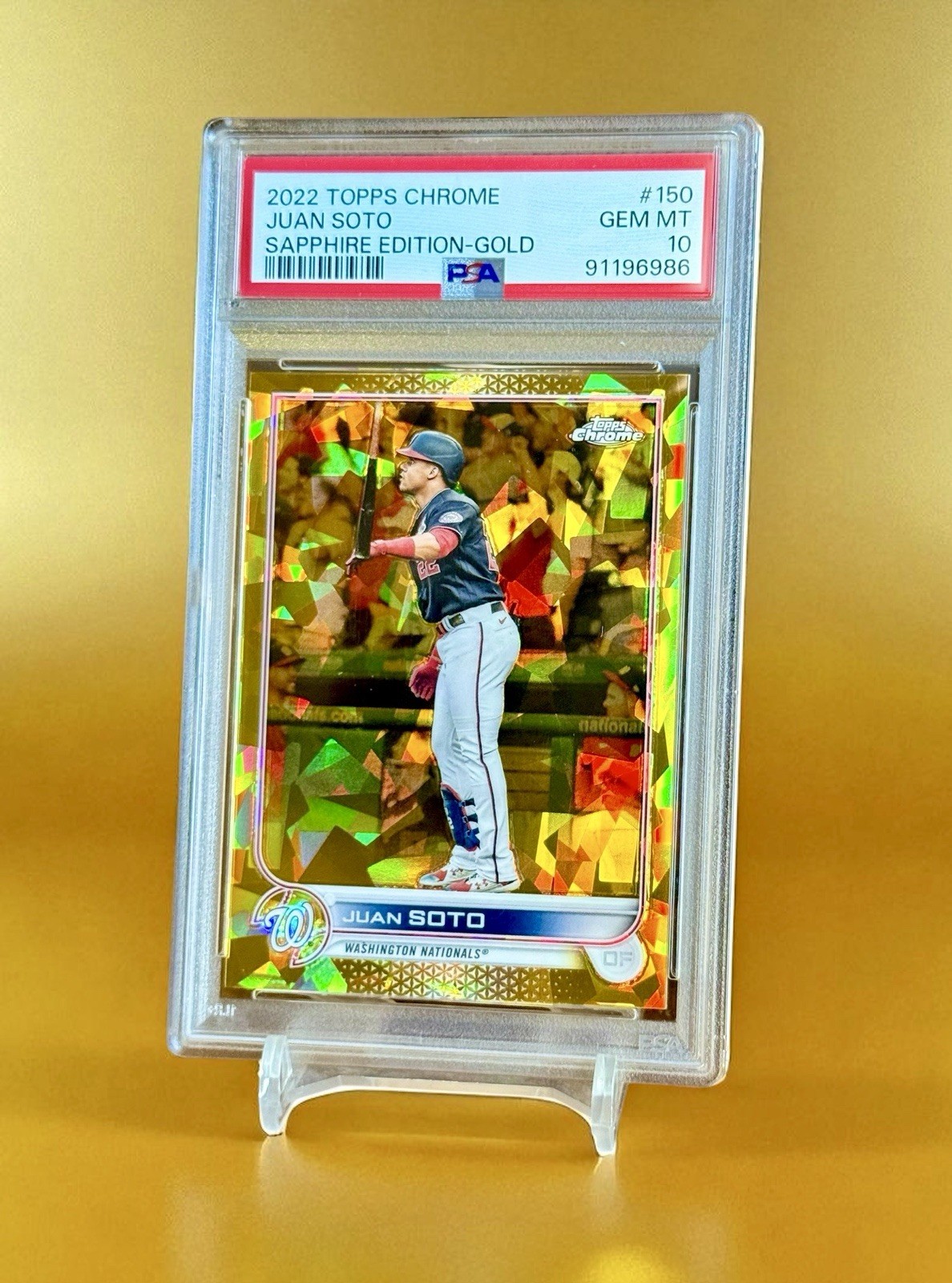 Juan Soto Gold Sapphire Refractor /50 Bat Flip PSA 10 POP 3 Topps 2022 Chrome