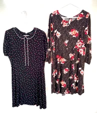 2 Dresses! Torrid Floral 3/4 Sleeve and F&F Heart Print Short Sleeve Rayon Blend
