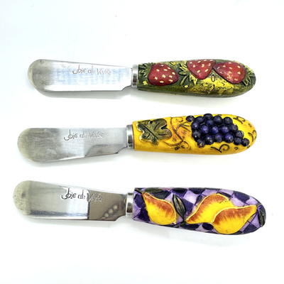 SET OF 3 VINTAGE RETRO JOIE DE VIVRE FRUIT-THEMED BUTTER KNIFE CHEESE SPREADER