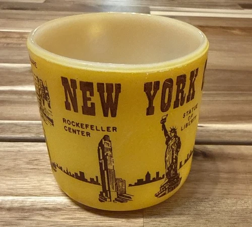 Rare Federal Glass New York City Mug Cup Milk Glass Rockefeller World Trade VTG
