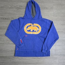 Vintage Y2K Ecko Unltd Hoodie Pullover Sweatshirt Rhino Logo Medium Blue flaw
