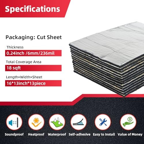 Sound Deadening Foam(6mm) 18sqft - Aluminum Hood Insulation Pad, Noise 236mil - Picture 4 of 8