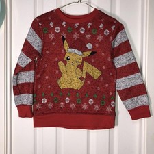 POK MON KIDS SIZE SMALL Red and grey Pikachu Christmas sweater