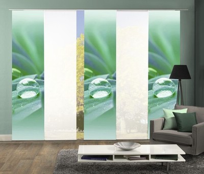 5er-Set Schiebevorhänge GOTAS blickdicht / transparent, Höhe 245 cm, grün WFI