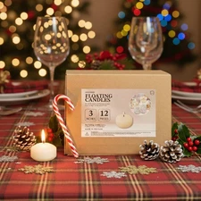 12 Pack 3 Inch Ivory Unscented Floating Candles – Long 9 Hour Burn, Smokeless – 