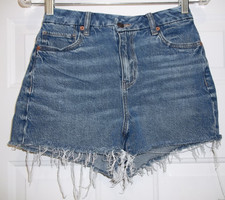 American Eagle Curvy Mom Denim Jean Shorts Size 2 Distressed Medium Wash