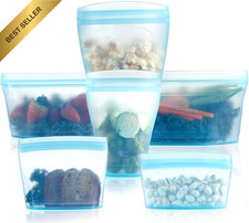 Reusable Silicone Food Storage Bag, 6 Pcs Zip Lock Top Storage Leakproof Vegetab