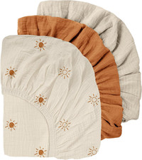 Muslin Mini Crib Sheets 3 Pack, Breathable Pack and Play Sheets Fitted Soft Cozy
