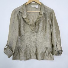 Chicos Jolene Crinkle Metallic Jacket Size 1 Medium Ruffled Roll Tab Sleeve