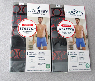 3 MENS JOCKEY EVERYDAY ACTIVE 9'' MICROFIBER STRETCH LONG-LEG BOXER BRIEFS L XL