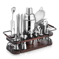 Cocktail Shaker Set Bartender Kit with Stand | Complete 24-Piece Bar Set Cock 
