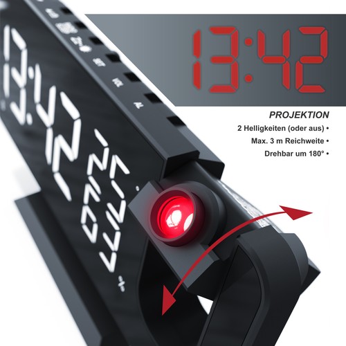 Bearware Projektions Wecker 7 Tasten 2 Weckalarme Snooze LED 15 FM Speicher TOP - Bild 4 von 6