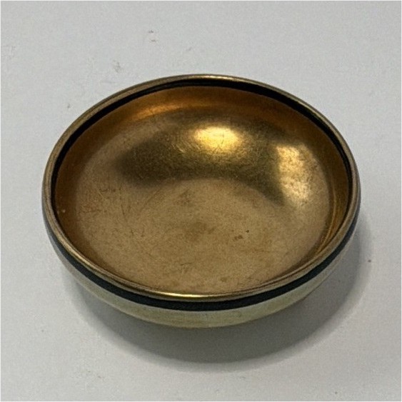 Sidney T. Calloway Gold Tone Metal Round Open Salt Cellar, Signed, 3 Ball Feet