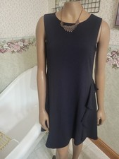 Taylor Brand Sleeveless Navy Blue Dress With Ruffled Accents