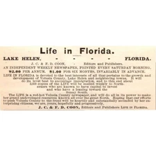 Life in Florida J. C. & F. D. Coon Lake Helen FL 1890 Newspaper Ad SAI7-M4