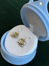 14K Solid Gold Dolphin with Heart Earrings