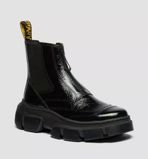 Dr.Martens DMXL Fermeture Délavé Cuir Verni Chelsea Bottes en Noir Tout Tailles