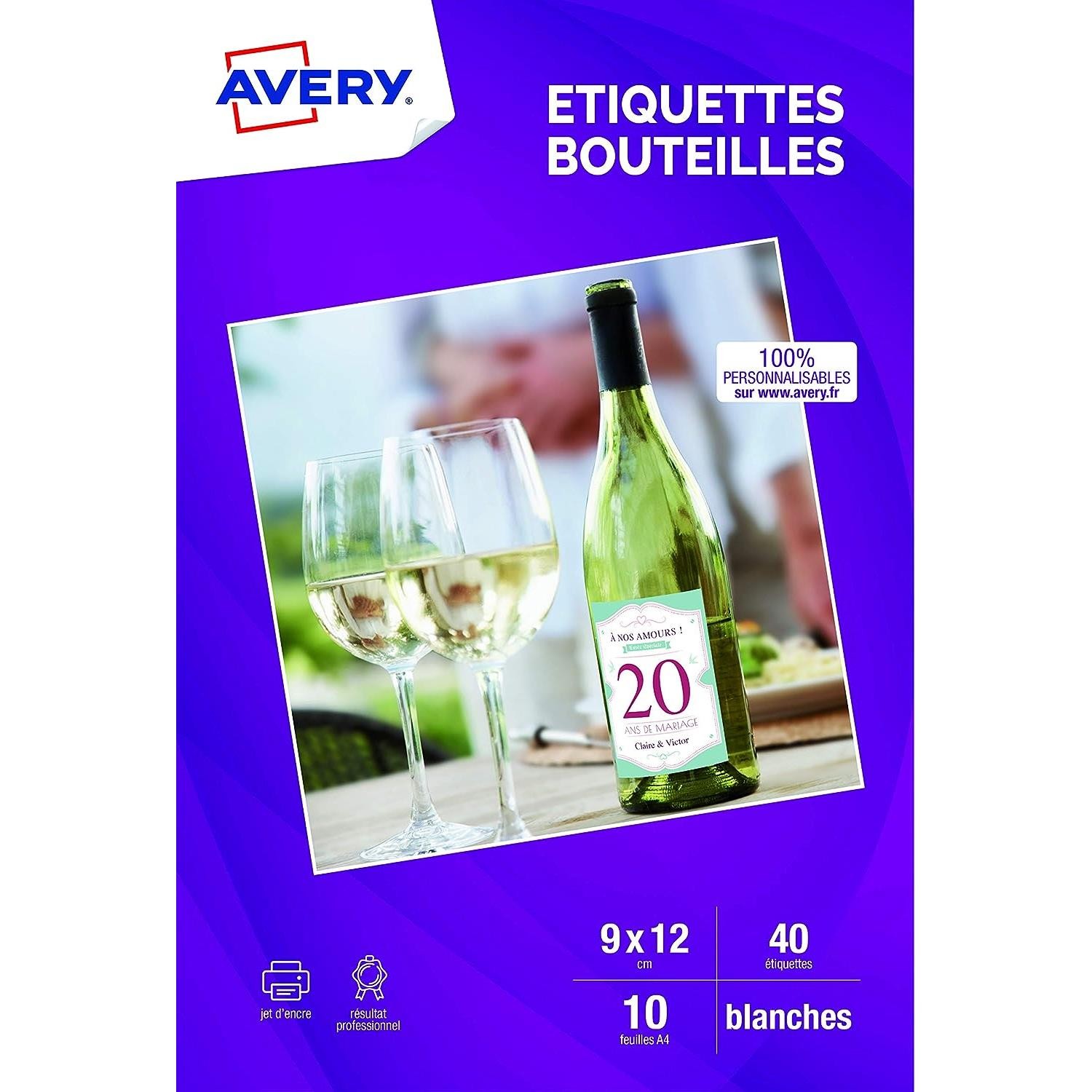 Étiquettes blanches pour bouteilles de vin Avery au format rectangulaire mat facile à coller