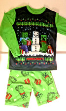 MINECRAFT Christmas Flannel PJs Pajamas Sizes 6/7  8  CREEPER ZOMBIE