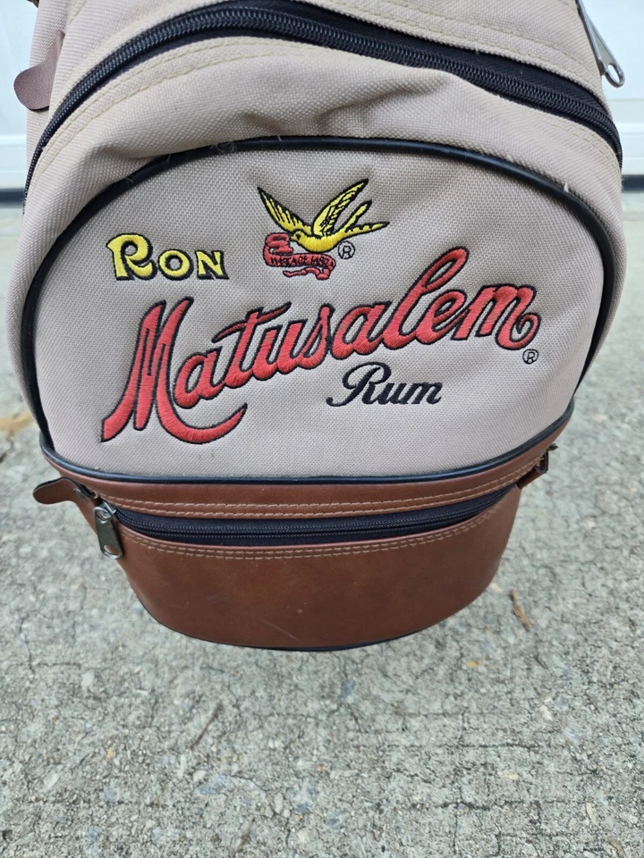 Carro de golf Ron Matususalem Rum bronceado nailon cuero marrón 6 vías bolsa con cubierta para lluvia Foto 2 de 4