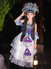 Chinese Miao Purple Girl Clothing Ethnic Style Stage Performance Dress Walk Show