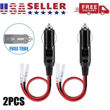 2Pack 12V Car Fused Cigarette Lighter Male Power Plug Adapter w/ Leads LED Light