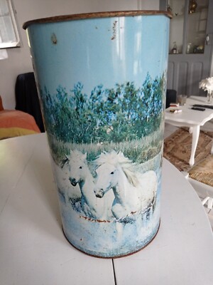 Vintage Eimer / Abfalleimer - Metall Dekor Camargue Pferde - H 40 cm 