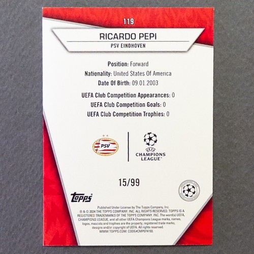 Topps Superstars UCL 2023/24 - Ricardo Pepi Ultra Rare 15/99 PSV Eindhoven - Foto 2 di 2