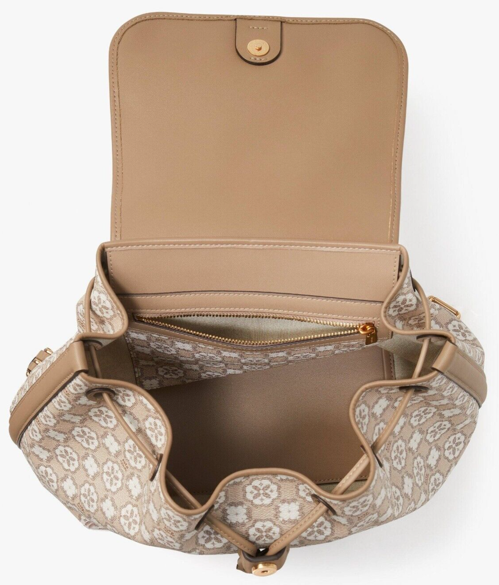 Kate Spade Flower Monogram Mia Flap Backpack NWT Taupe White  display picture 1