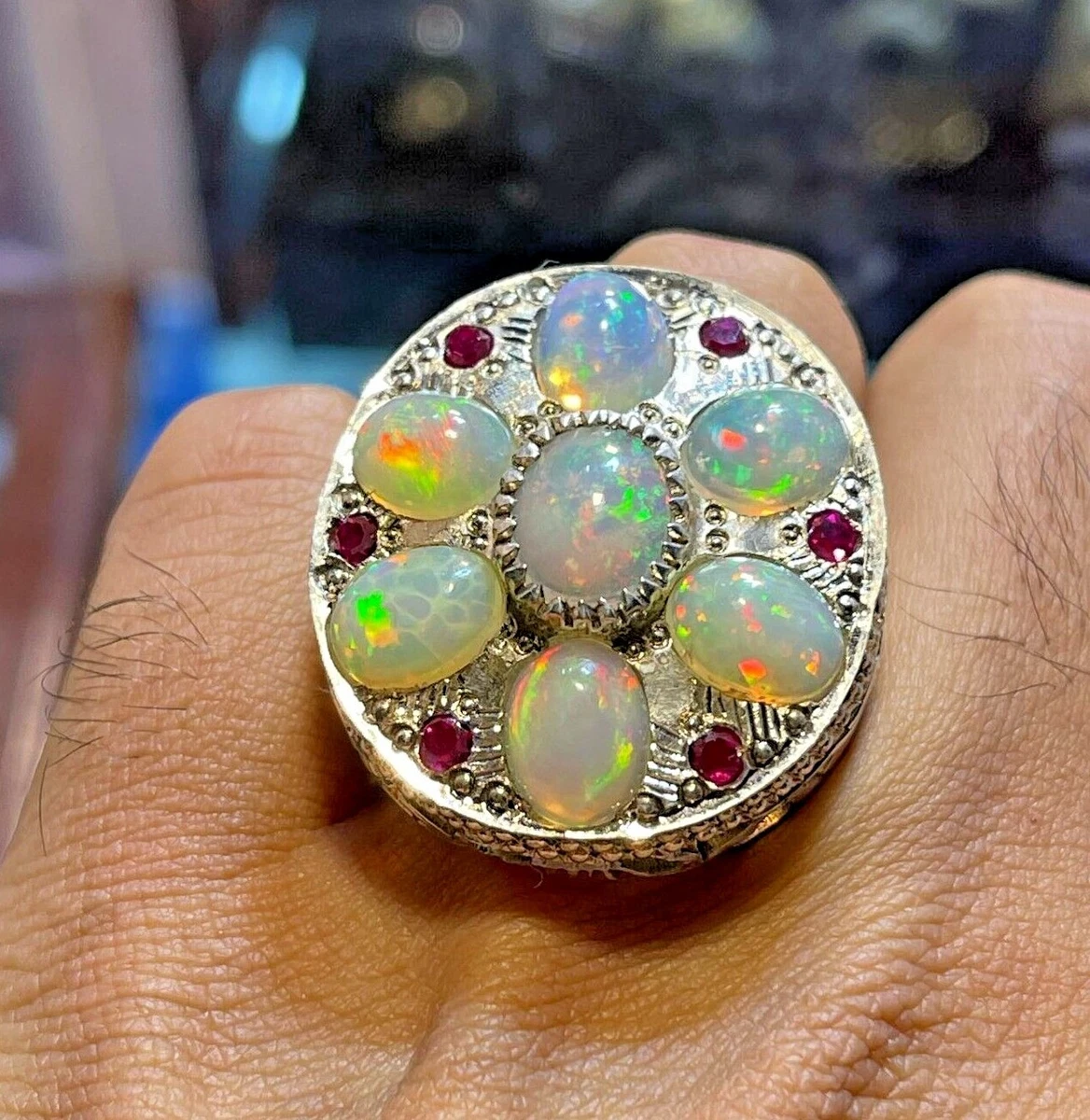 Natural Ethiopian Fire White Opal Stone Ring Original White Fire Opal Stone  Ring