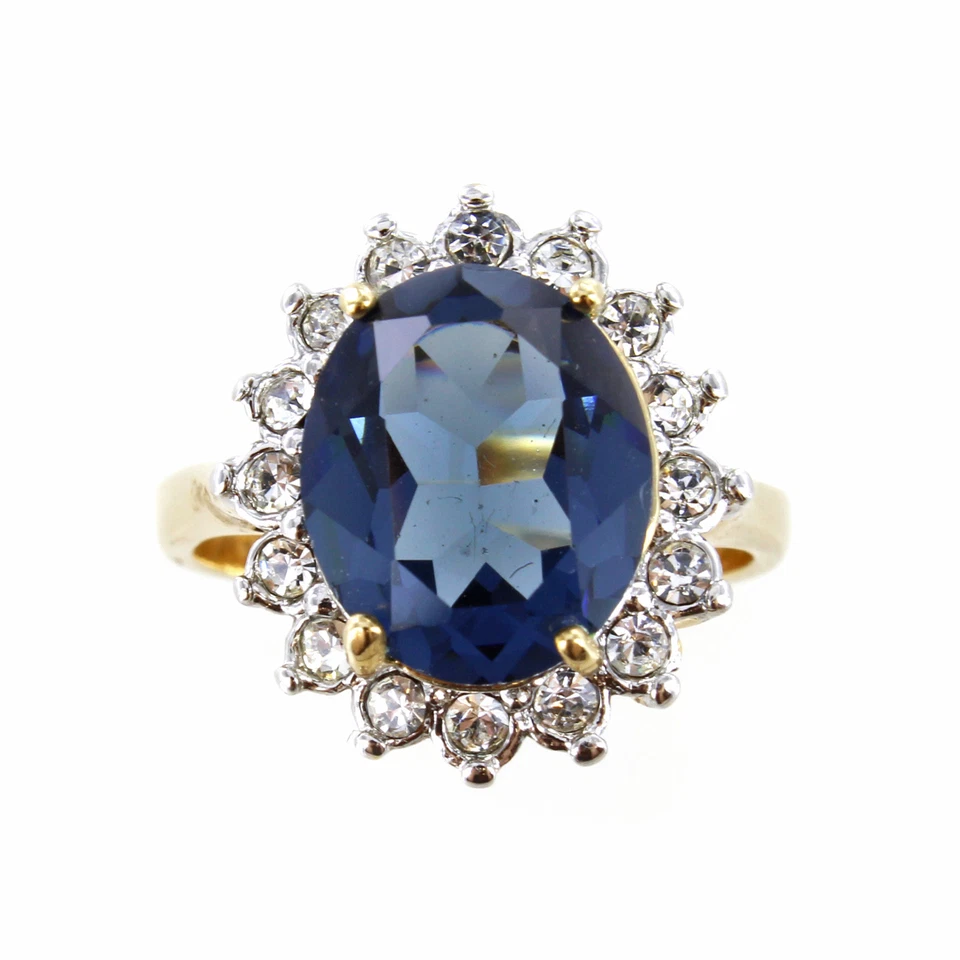 Anillo Di Dama Circonita Cúbica Topacio Azul Simulado Oro 18k Galvanizado Talla 6 Foto 2 de 4