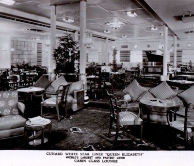 Cunard White Star Liner Queen Elizabeth Kabine Klasse Lounge Schiff Ozean RPPC #12