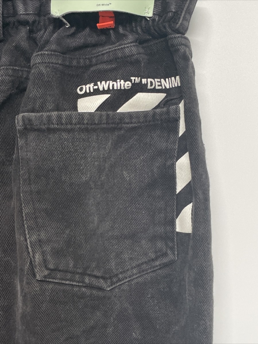 Virgil Abloh OFF-WHITE Slim Denim Jeans Black Stretch Button Fly