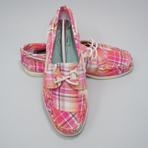 Original Boat Shoes Pink Plaid Fabric 