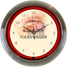 VW neon clock sign Volkswagen Snug Bug Beetle licensed Garage wall lamp  Mach 1