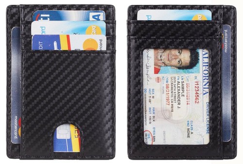 Schmale Karten Geldbörse Herren Vordertasche Leder Ausweis Kreditkartenetui Etui Minimalistisch - Bild 2 von 27