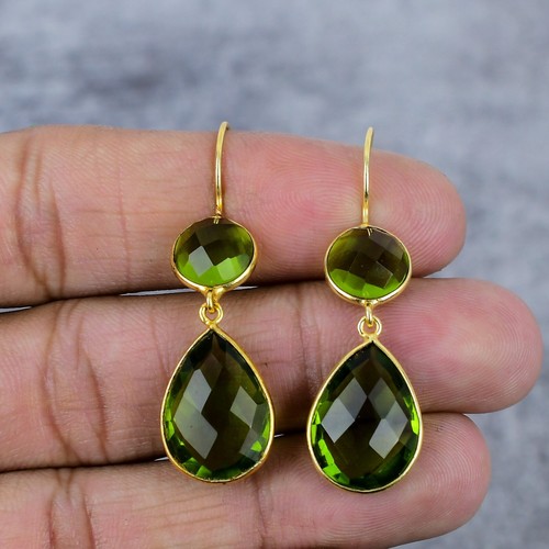 Peridot Gemstone Handmade 925 Sterling Silver Earring Jewelry Gift For Her 2" - Picture 2 of 6