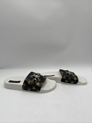 John Richmond Black/Gold Star Leather Horsebit Slide Sandals Men s Size 7/40