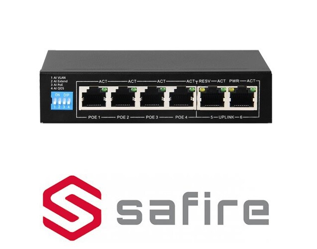 SWITCH POE 4 PORTE POE DA TAVOLO SAFIRE SF-SW0604POE-60