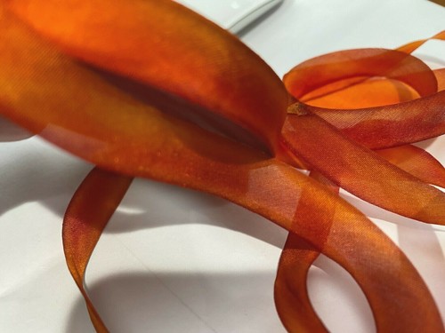 silk hand dyed 7/16" ribbon on bias 1yd made in USA california poppy - Picture 4 of 5