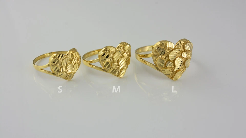 10K Yellow Gold Nugget Sparkle-cut Heart Ring (Small, Medium, Large) - Image 2 of 4
