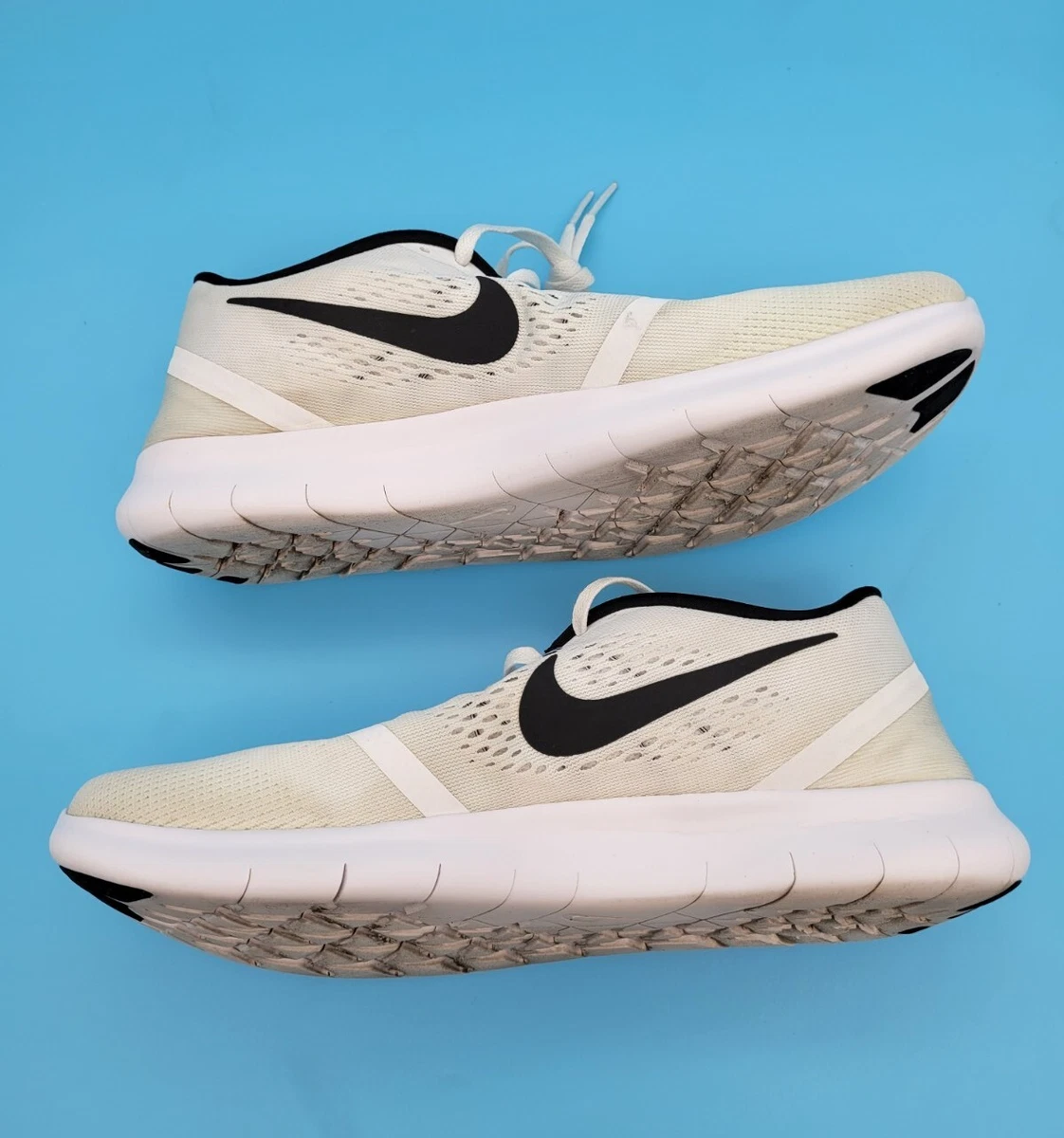 Nike Free RN 831508-100 Men White &amp; Lace Up Low Top Running Shoe 9 | eBay