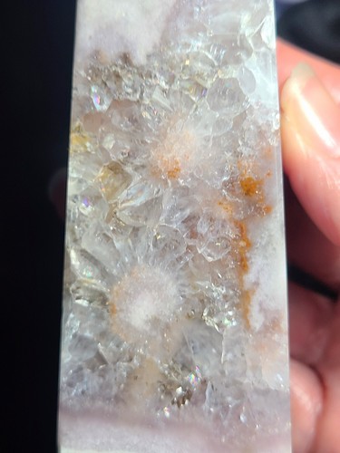 LARGE 4.8" 265g Druzy Quartz Geode Cherry Blossom Obelisk Tower Crystal Point - Picture 21 of 23