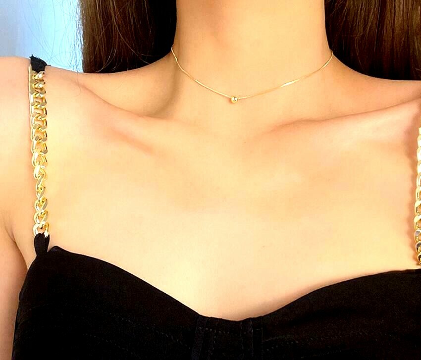 Adorable Titanium Beaded Bead Dot Pendant Gold Chain Choker