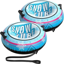 2 Pack Snow Tube with Premium Canvas Cover for Kids and Adults, 48'' Inflatable 