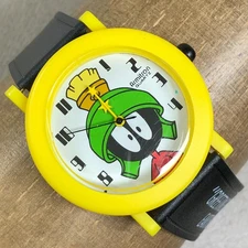 Vintage Armitron Unisex Marvin the Martian Black Rubber Quartz 36mm Watch 7 1/4"