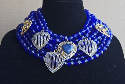 Vintage Gianni Versace Necklace 10 Strand Cobalt Blue Large Medallion Pendants