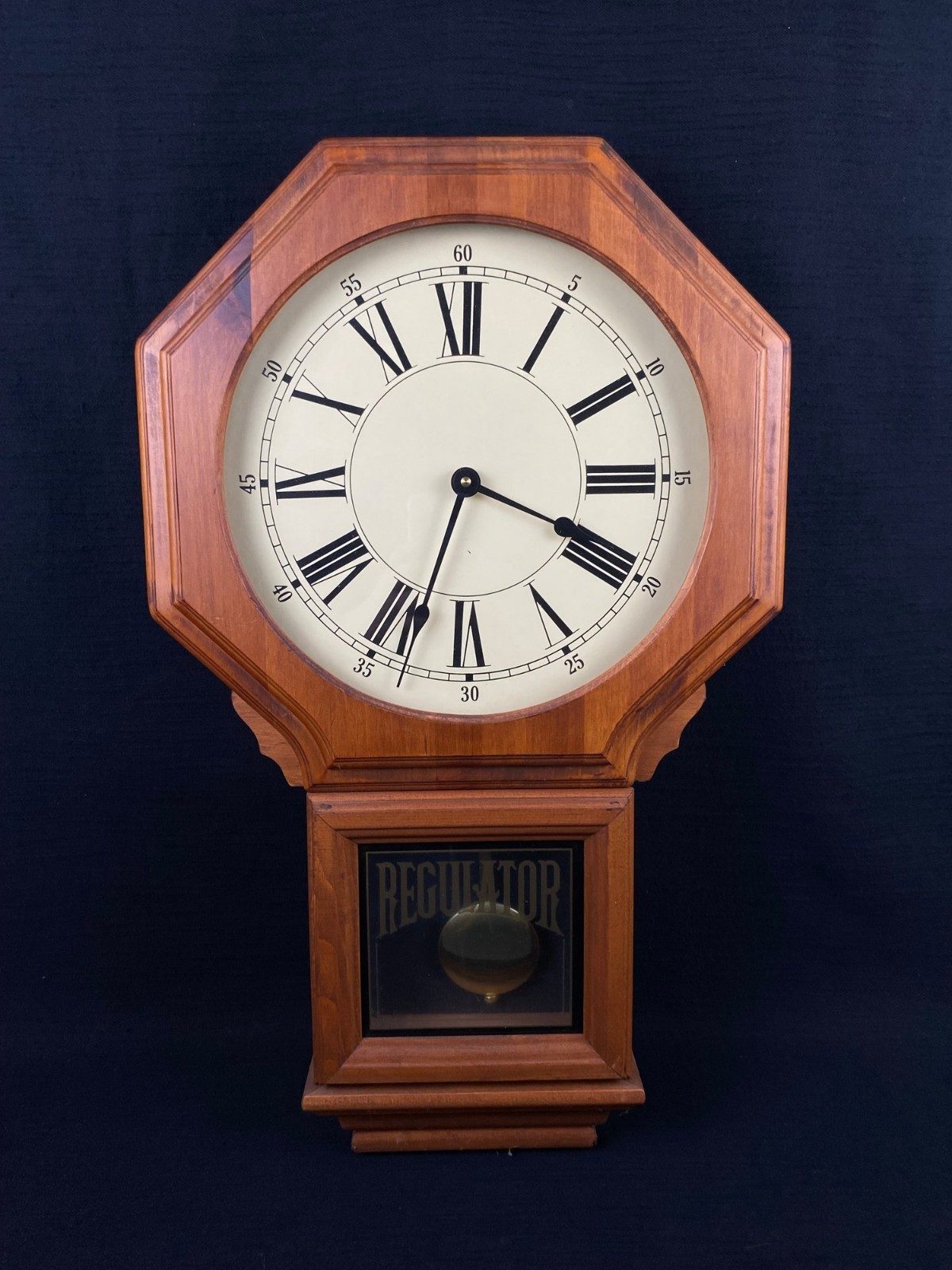 Wood Regulator Wall Clock Octagonal Roman Numeral Dial Quartz Pendulum Untested